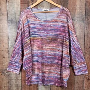 Haptics Holly Harper Dolman Sleeve Space Dye Knit Tunic Top 1X Plus Boho Flowy